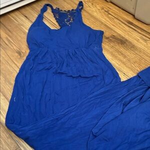Blue Sleeveless Dress with Lace Detail